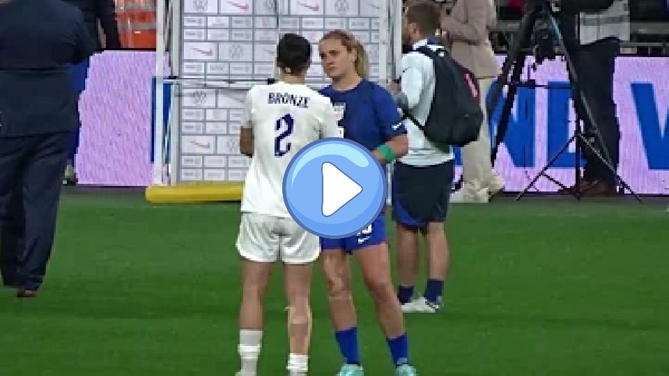 Video thumb: England Lionesses vs. USWNT: Lucy Bronze and Lindsey Horan Catch Up Post-Match