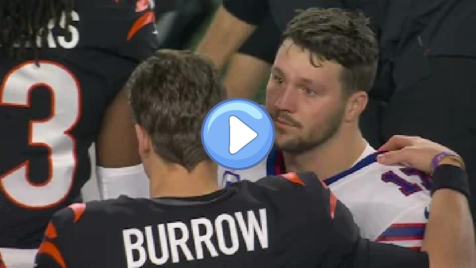 Video thumb: Josh Allen, Bills, and Bengals show support on the field for Damar Hamlin.