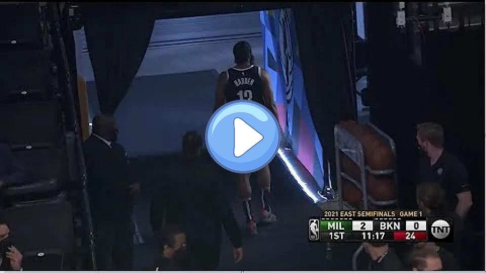 Video thumb: James Harden suffers a hamstring injury in the first seconds and heads to the locker room.