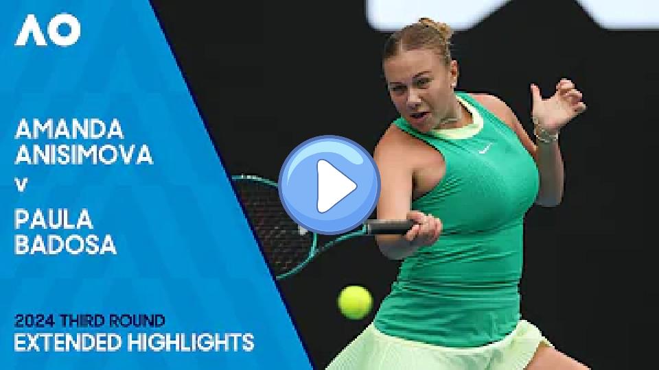 Video thumb: Amanda Anisimova vs Paula Badosa Extended Highlights | Australian Open 2024 Third Round