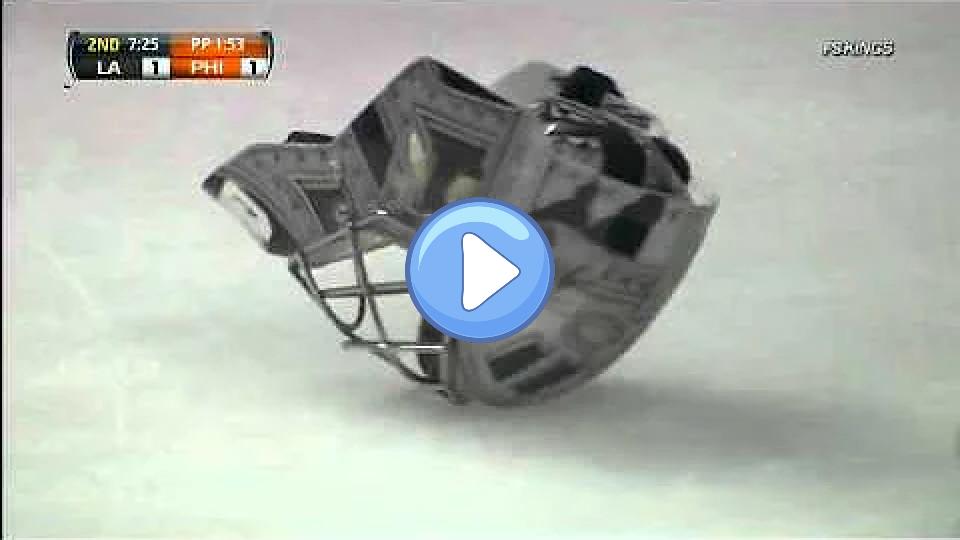 Video thumb: Jonathan Quick loses mask during a save on October 15, 2011.