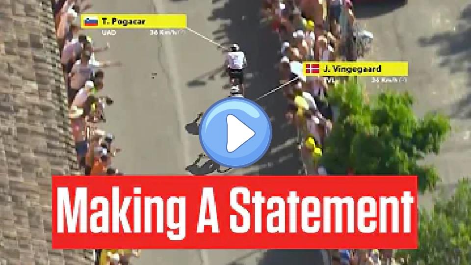 Play video: Tadej Pogacar attacks, Jonas Vingegaard responds on San Luca climb in Stage 2 of Tour de France 2024. Video thumb: Tadej Pogacar attacks, Jonas Vingegaard responds on San Luca climb in Stage 2 of Tour de France 2024.