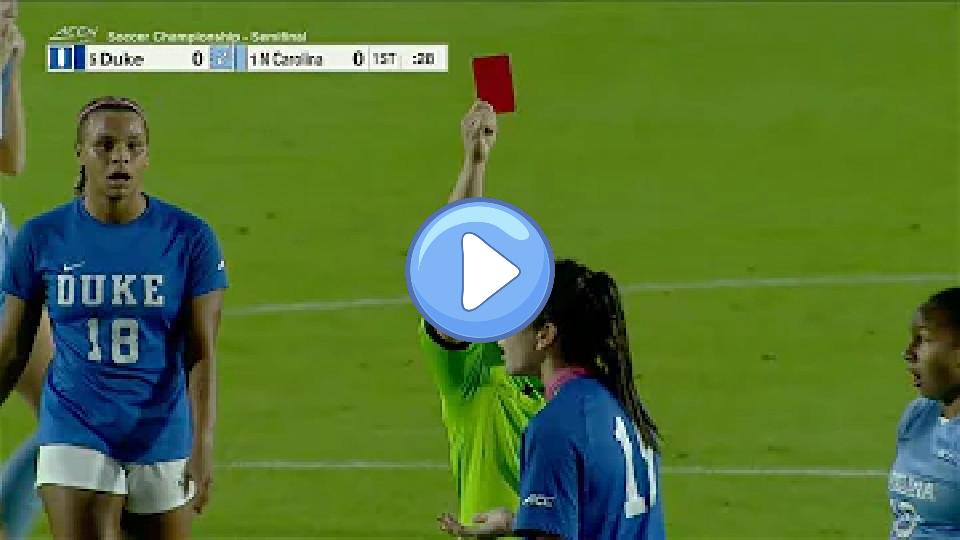 Play video: Unbelievable Red Card in Women's College Soccer: Duke vs. UNC in the First Half! Video thumb: Unbelievable Red Card in Women's College Soccer: Duke vs. UNC in the First Half!