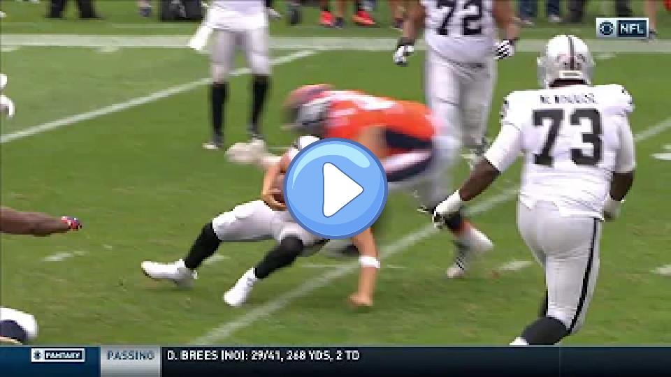 Play video: Derek Carr Suffers Back Injury in Awkward Tackle Video thumb: Derek Carr Suffers Back Injury in Awkward Tackle