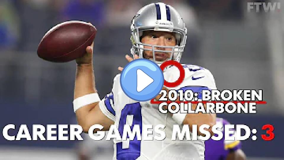 Video thumb: Throughout his career, Tony Romo experienced several injuries, including:

1. Broken pinkie finger (2008)
2. Rib injuries (2011)
3. Punctured lung (2011)
4. Herniated disk (2013)
5. Fractured left clavicle (2010, 2015)
6. Back injuries, including a compression fracture (2014, 2016)

These injuries ultimately impacted his playing time and contributed to his decision to retire.