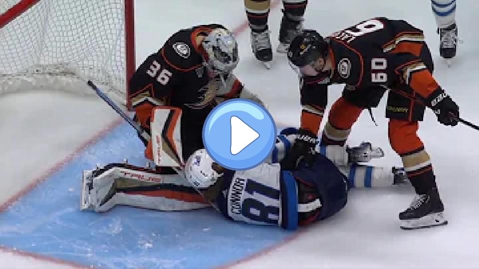 Play video: Ryan Strome received a game misconduct for kneeing Kyle Connor. Video thumb: Ryan Strome received a game misconduct for kneeing Kyle Connor.