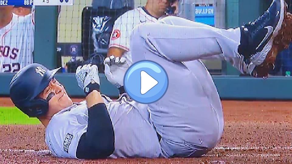 Play video: Anthony Rizzo Injury Video: (Hit by Pitch) New York Yankees vs. Houston Astros | Opening Day 2024 Video thumb: Anthony Rizzo Injury Video: (Hit by Pitch) New York Yankees vs. Houston Astros | Opening Day 2024