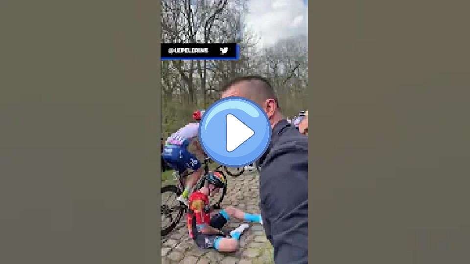 Video thumb: OUCH 😖 Fan films an AWFUL cycling crash up close 😩 #ParisRoubaix #Cycling #Fail