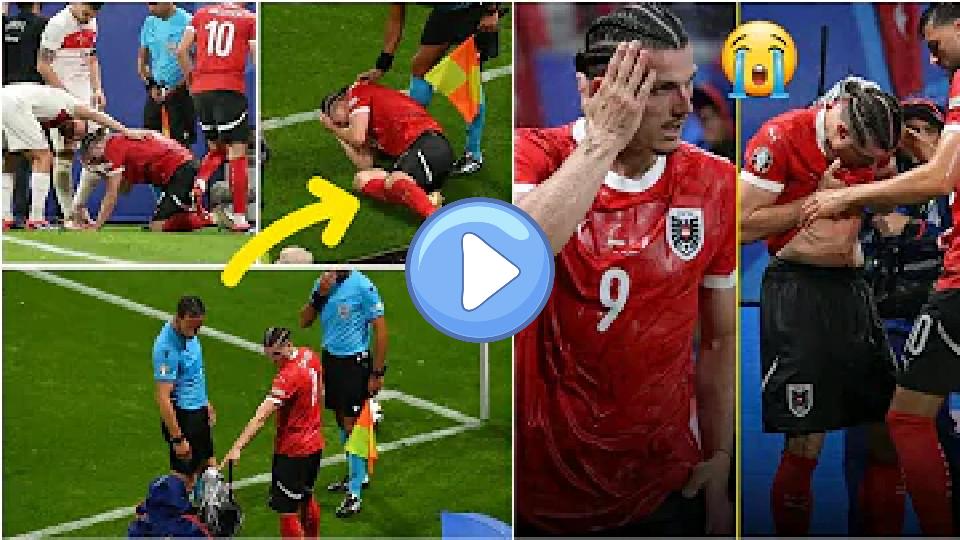 Video thumb: Austria's Marcel Sabitzer went down injured after being hit by a cup thrown by Turkish fans during Euro 2024.