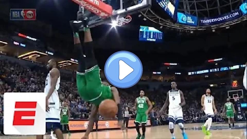 Video thumb: Jaylen Brown suffers a scary fall in the third quarter of Celtics vs. Wolves | ESPN