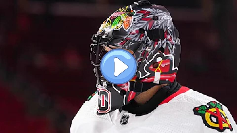 Play video: Corey Crawford exits after puck hits mask, then returns | Blackhawks at Kings | NBC Sports Chicago Video thumb: Corey Crawford exits after puck hits mask, then returns | Blackhawks at Kings | NBC Sports Chicago