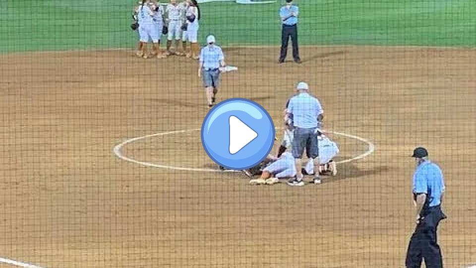 Video thumb: Texas pitcher Miranda Elish hit in the face with a throw