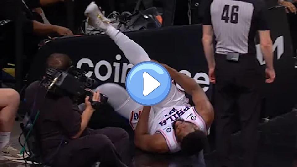 Video thumb: Joel Embiid suffers knee injury on awkward landing; out for Game 4 vs. Nets