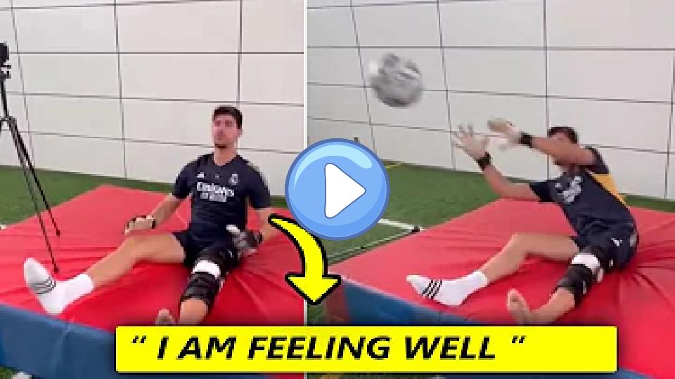 Play video: Thibaut Courtois is training and recovering from injury. Video thumb: Thibaut Courtois is training and recovering from injury.