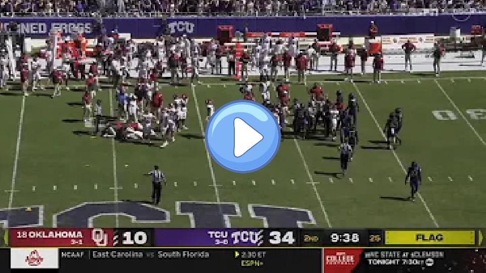 Video thumb: Oklahoma QB Dillon Gabriel Takes a Scary Hit vs. TCU | 2022 College Football