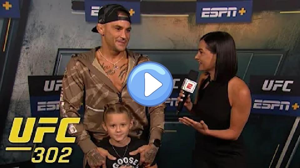 Video thumb: 'Sweet P' joins her dad Dustin Poirier's interview after UFC 302 weigh-ins | ESPN MMA