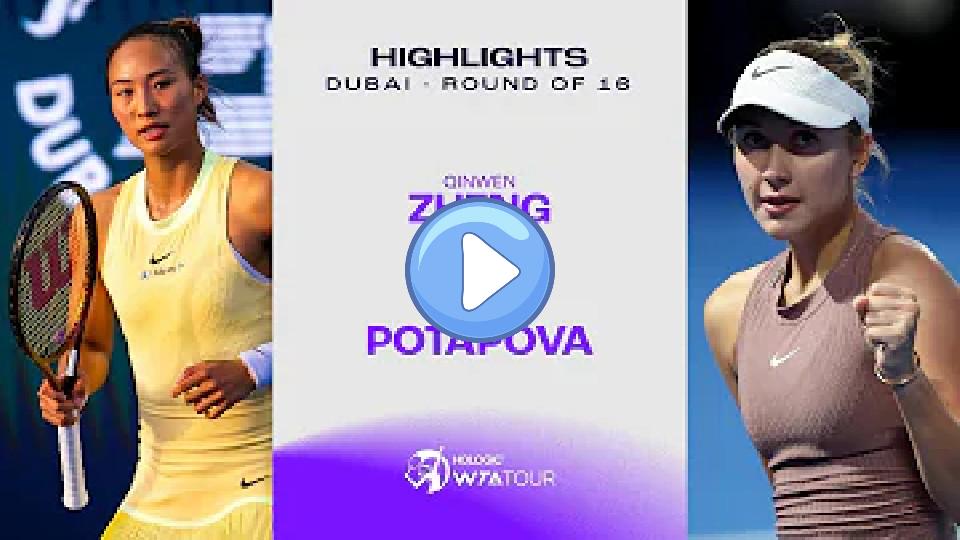 Play video: Zheng Qinwen vs. Anastasia Potapova | 2024 Dubai Round of 16 | WTA Match Highlights Video thumb: Zheng Qinwen vs. Anastasia Potapova | 2024 Dubai Round of 16 | WTA Match Highlights