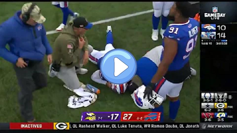 Video thumb: Josh Allen is lying down, seemingly affected by the injury.