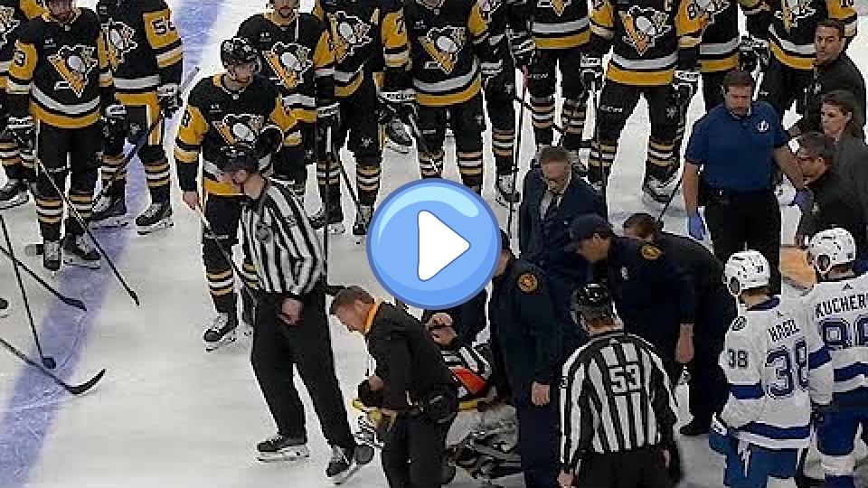 Video thumb: Referee Steve Kozari Stretchered Off the Ice After a Scary Collision with Hayden Fleury