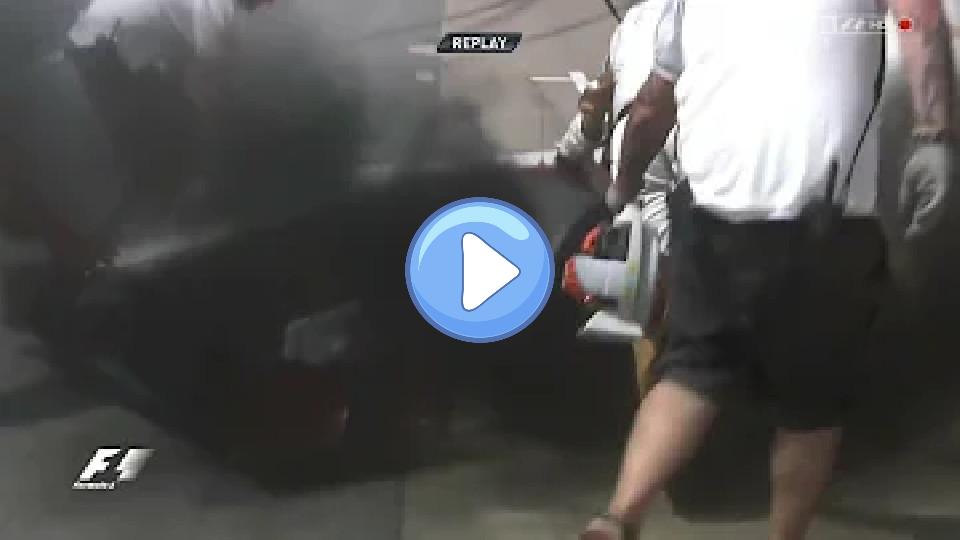 Video thumb: Pedro de la Rosa brakes in black smoke during the Canadian GP 2012.