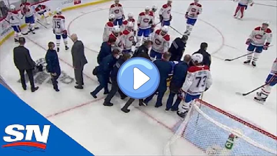 Play video: Jake Evans Stretchered Off Ice After Huge Hit From Mark Scheifele Following an Empty Net Goal Video thumb: Jake Evans Stretchered Off Ice After Huge Hit From Mark Scheifele Following an Empty Net Goal