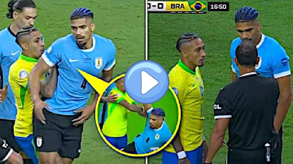 Play video: Araujo pushed Endrick to the ground, Raphinha got angry and bumped into Araujo. 😳 Video thumb: Araujo pushed Endrick to the ground, Raphinha got angry and bumped into Araujo. 😳