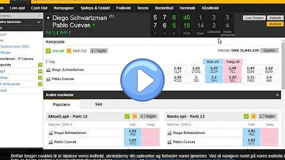 Video thumb: Diego Schwartzman - Pablo Cuevas - Odds 2.60 on Diego during 6-5 in the last set, injury?