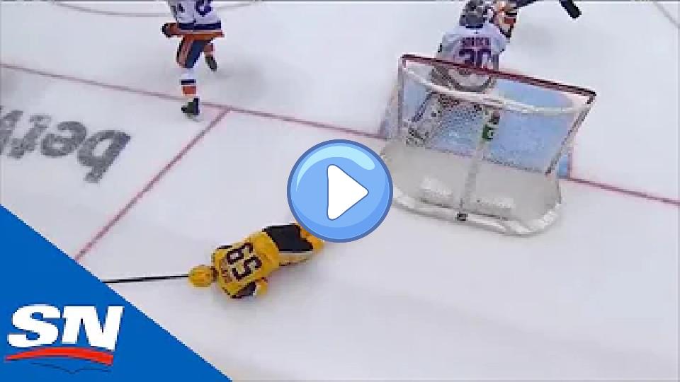 Video thumb: Jake Guentzel Crashes Heavily Into Boards After Accidental Trip by Ilya Sorokin