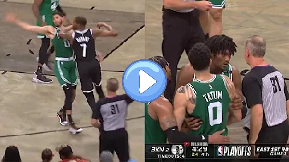 Video thumb: Kevin Durant pushes Tatum in the throat, then JT wants to fight 👀 Nets vs. Celtics Game 1.