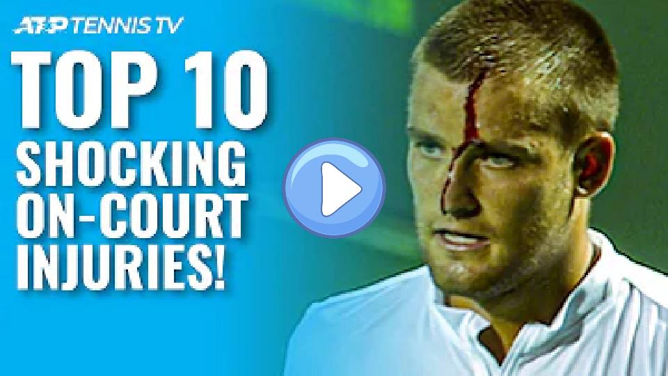 Play video: Top 10 Shocking On-Court Tennis Injuries Video thumb: Top 10 Shocking On-Court Tennis Injuries