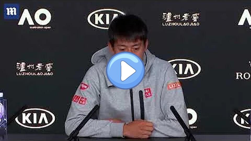 Video thumb: Kei Nishikori says a leg injury forced him to retire against Djokovic.