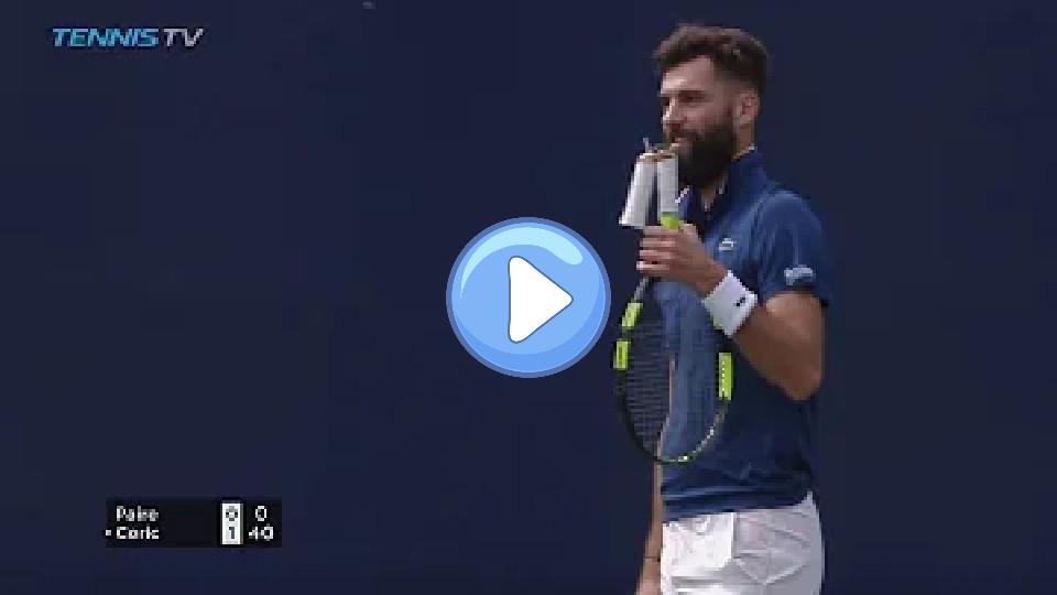Play video: Benoit Paire's racquet handle snaps during a match! | Dubai 2018 Video thumb: Benoit Paire's racquet handle snaps during a match! | Dubai 2018