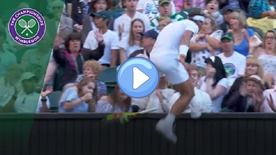 Video thumb: Rafa Nadal ends up in the crowd in a desperate race for the ball | Wimbledon 2018